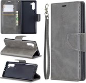 Retro lamsvacht textuur pure kleur horizontale flip pu lederen tas met houder & kaartsleuven & portemonnee & lanyard voor Galaxy Note10 (grijs)