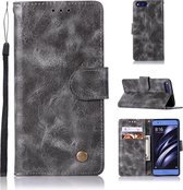 Voor xiaomi mi 6 retro koperen knop gek paard horizontale flip pu lederen tas met houder & kaartsleuven & portemonnee & lanyard (grijs)