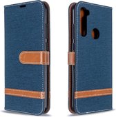 Voor Xiaomi Redmi Note 8T Kleuraanpassing Denim Textuur Horizontaal Flip PU lederen tas met houder & kaartsleuven & portemonnee & draagkoord (donkerblauw)