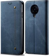 Voor xiaomi redmi k30 pro / poco f2 denim textuur casual stijl horizontale flip lederen case met houder & kaartsleuven & portemonnee (blauw)