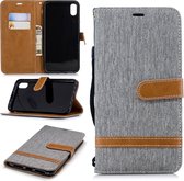 Kleurafstemming Denim Texture Leather Case voor iPhone XR, met houder & kaartsleuven & portemonnee & lanyard (grijs)