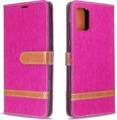 Voor Galaxy A51 Kleuraanpassing Denim Texture Horizontaal Flip PU lederen tas met houder & kaartsleuven & portemonnee & draagkoord (rose rood)