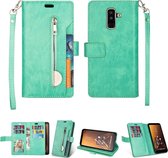Voor Samsung Galaxy A6 + / Galaxy J8 (2018) Multifunctionele Rits Horizontale Flip Leren Case met Houder & Portemonnee & 9 Kaartsleuven & Lanyard (Mintgroen)