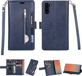 Voor Samsung Galaxy Note10 Multifunctionele Rits Horizontale Flip Leren Case met Houder & Portemonnee & 9 Kaartsleuven & Lanyard (Blauw)