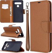 Voor LG K61 Litchi Textuur Pure Kleur Horizontale Flip Leren Case met Houder & Kaartsleuven & Portemonnee & Lanyard (Bruin)