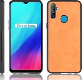 Voor Oppo Realme C3 (3 camera's) Schokbestendig Naaien Koe Patroon Skin PC + PU + TPU Case (Oranje)