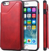 Voor iPhone 6 Plus schokbestendig kalfsleer beschermhoes met houder en kaartsleuven en frame (rood)
