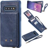 Voor Galaxy S10 + Verticaal Flip Schokbestendig Lederen Beschermhoes met Kort Touw, Kaartsleuven & Beugel & Fotohouder & Portemonnee Functie (Blauw)