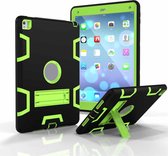 Voor iPad 9.7 (2017) schokbestendige pc + siliconen beschermhoes, met houder (zwart geel groen)