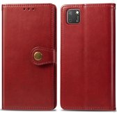 Voor Huawei Y5P 2020 retro effen kleur lederen gesp telefoonhoes met sleutelkoord en fotolijst en kaartsleuf en portemonnee en standaardfunctie (rood)