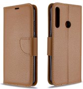 Voor Huawei P40 Lite E / Y7P Litchi Texture Pure Color Horizontale Flip PU Leather Case met houder & kaartsleuven & Wallet & Lanyard (bruin)