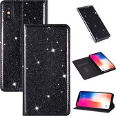 Voor iPhone XR Ultradunne glitter magnetische horizontale flip lederen tas met houder en kaartsleuven (zwart)