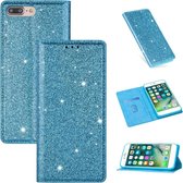 Voor iPhone 8 Plus / 7 Plus ultradunne glitter magnetische horizontale flip lederen hoes met houder en kaartsleuven (hemelsblauw)