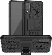 Voor Huawei P Smart (2020) Bandentextuur Schokbestendig TPU + pc-beschermhoes met houder (zwart)