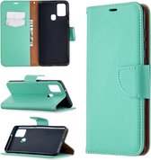 Voor Samsung Galaxy A21s Pure Color Horizontale Flip PU lederen tas met houder & kaartsleuven & portemonnee & lanyard (groen)