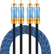 EMK 2 x RCA mannelijk naar 2 x RCA mannelijk vergulde connector Nylon gevlochten coaxiale audiokabel voor tv / versterker / thuisbioscoop / dvd, kabellengte: 1,5 m (donkerblauw)