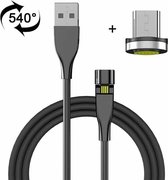 1 m USB naar micro USB 540 graden roterende magnetische oplaadkabel (zwart)