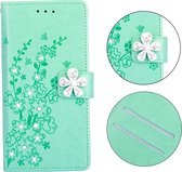 Voor Galaxy S9 + Plum Blossom Pattern Diamond Encrusted Leather Case met houder & kaartsleuven & portemonnee (groen)