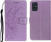 Voor Galaxy A71 Plum Blossom Pattern Links en Rechts Flip Leren Case met Beugel & Kaartsleuf & Portemonnee & Lanyard (Paars)