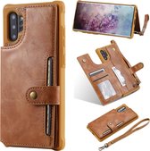 Voor Galaxy Note 10 Plus gesp rits schokbestendige beschermhoes met houder & kaartsleuven & portemonnee & lanyard & fotolijst (bruin)