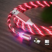 2 in 1 USB naar Type-C / USB-C + Micro USB Magnetische Absorptie Kleurrijke Streamer Oplaadkabel, Lengte: 1m (Rood Licht)