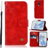 Voor OnePlus 8 Koperen Gesp Retro Crazy Horse Textuur Horizontale Flip Leren Case met Houder & Kaartsleuven & Portemonnee (Rood)