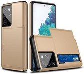 Samsung Galaxy S21 Plus Back Cover Hoesje - Pasjeshouder - Shockproof - TPU - Hardcase - Goud