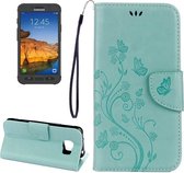 Voor Galaxy S7 Active Pressed Flowers Butterfly Pattern Horizontale Flip Leather Case met houder & kaartsleuven & portemonnee & lanyard (babyblauw)