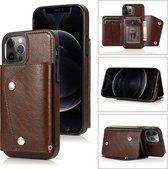 Schokbestendig PU + TPU lederen hoesje met kaartsleuven & houder & fotolijst & portemonnee & lanyard voor iPhone 12 Pro Max (bruin)