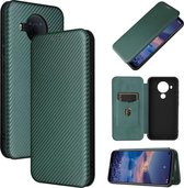 Voor Nokia 5.4 Carbon Fiber Texture Magnetische Horizontale Flip TPU + PC + PU Leather Case met Card Slot (Groen)