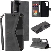 Voor Samsung Galaxy S21 Ultra 5G Stiksels Kalfsstructuur Horizontale Flip Leren Case met Houder & Kaartsleuven & Portemonnee (Grijs)