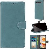 Voor LG K61 Retro Frosted Horizontale Flip PU lederen tas met houder & kaartsleuven & portemonnee & fotolijst (blauw)