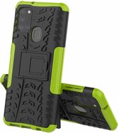 Voor Samsung Galaxy A21s Tyre Texture Shockproof TPU + PC beschermhoes met houder (groen)