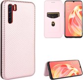 Voor OPPO A91 / F15 Reno3 (Zuidoost-Aziatische versie) Koolstofvezeltextuur Magnetische horizontale Flip TPU + PC + PU lederen hoes met kaartsleuf (roze)