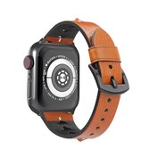 Visgraten lederen horlogeband voor Apple Watch Series 6 & SE & 5 & 4 44 mm / 3 & 2 & 1 42 mm (lichtbruin wax)