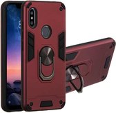 Voor Geschikt voor Xiaomi Redmi Note 6 / Note 6 Pro 2 in 1 Armor Series PC + TPU beschermhoes met ringhouder (wijnrood)