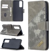 Voor Huawei P smart 2021 / Y7a Bijpassende Kleur Krokodil Textuur Horizontale Flip PU Lederen Case met Portemonnee & Houder & Kaartsleuven (Grijs)