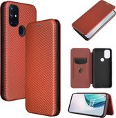 Voor OnePlus Nord N10 5G Koolstofvezel Textuur Magnetische Horizontale Flip TPU + PC + PU lederen hoes met kaartsleuf (bruin)