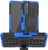 Voor Huawei P Smart (2021) / Y7a Bandentextuur Schokbestendig TPU + pc-beschermhoes met houder (blauw)