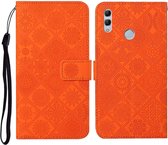 Voor Huawei P smart 2019 / Honor 10 Lite Etnische stijl Reliëfpatroon Horizontale flip lederen hoes met houder & kaartsleuven & portemonnee & lanyard (oranje)