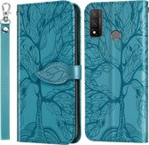 Voor Huawei P smart 2020 Life of Tree Embossing Pattern Horizontale Flip lederen hoes met houder & kaartsleuf & portemonnee & fotolijst & lanyard (blauw)