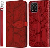 Voor Xiaomi Mi 10 Lite 5G Life of Tree Embossing Pattern Horizontale flip lederen tas met houder & kaartsleuf & portemonnee & fotolijst & lanyard (rood)