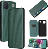 Voor LG K92 5G koolstofvezel textuur magnetische horizontale flip TPU + pc + PU lederen tas met kaartsleuf (groen)