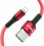 ENKAY ENK-CB202 Nylon weven USB naar 8-pins oplaadkabel voor gegevensoverdracht (rood)