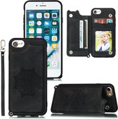 Voor iPhone 8 & 7 Mandala reliëf PU + TPU-hoesje met houder & kaartsleuven & fotolijst & draagriem (zwart)