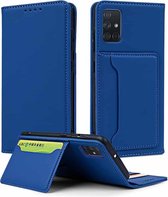 Voor Samsung Galaxy A71 Sterk magnetisme Vloeibaar gevoel Horizontale flip lederen tas met houder & kaartsleuven en portemonnee (blauw)