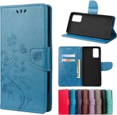 Voor Samsung Galaxy Note20 Butterfly Flower Embossing Horizontale Flip lederen tas met houder & kaartsleuven & portemonnee (blauw)