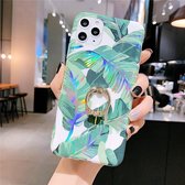 Voor iPhone 11 Kleurrijke Laser Flower Serie IMD TPU Mobiele Telefoon Case Met Ring Beugel Steentjes (Banana Leaf KC1)