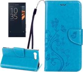 Voor Sony Xperia X Compact Vlinders Liefde Bloemen Embossing Horizontale Flip Leren Case met Houder & Kaartsleuven & Portemonnee & Lanyard (Blauw)