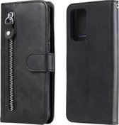 Voor Samsung Galaxy A52 5G Mode Kalfs Textuur Rits Horizontale Flip Leren Case met Standaard & Kaartsleuven & Portemonnee Functie (Zwart)